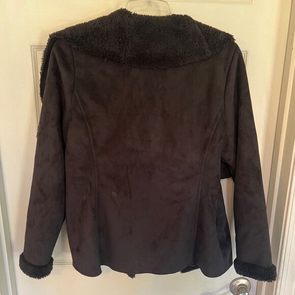 Lauren Ralph Lauren Faux Black Suede and Fleece Open Jacket Soft Cozy Classic Me - Picture 5 of 5